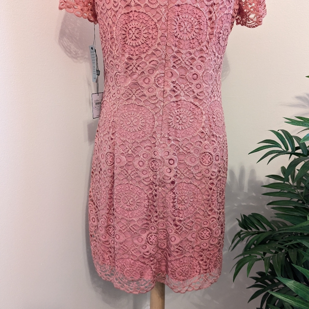 Laundry by Shelli Segal Lace Sheath Mini Dress Vintage Rose Pink 14 Petite - Picture 9 of 10